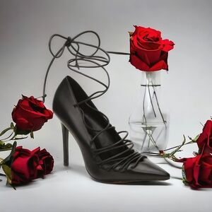 Black Aldo Nanna Lace-Up Pointed Stiletto Pumps Size 7.5